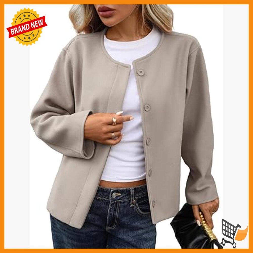 Cropped Wool Pea Coat, Button Down, Long Sleeve, … - image 1